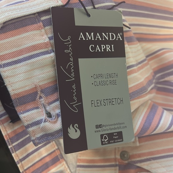 GLORIA VANDERBILT Amanda Capri SIZE 6Ribbon Pink Stripe Cropped Denim Pant NWT - Picture 8 of 8